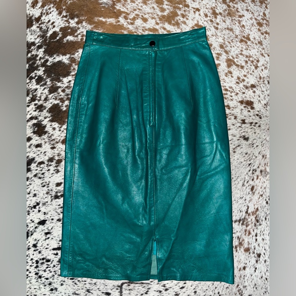 Teal Faux Leather Pencil Skirt - Women's